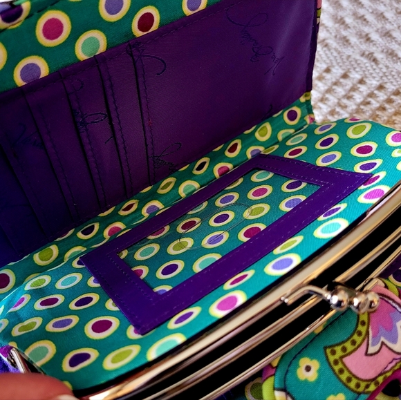 Vera Bradley Bowler Bag with Matching Wallet Set Purple and Green Paisley Print - Picture 9 of 10